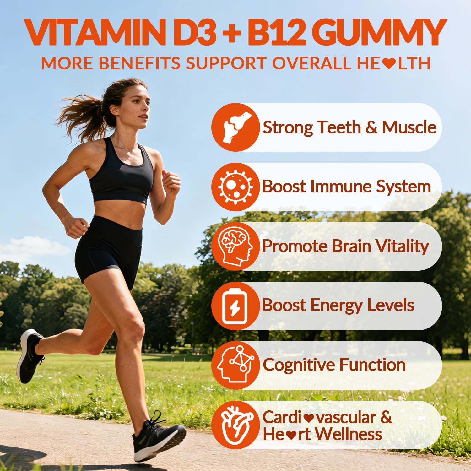 WEEVIT Vitamin D3 B12 Gummies, Vitamin D 10000IU & 500mcg Methyl B12 with Vitamin A, C, K, Calcium, Magnesium, Zinc for Women & Men, Support Eye, Bone, Energy