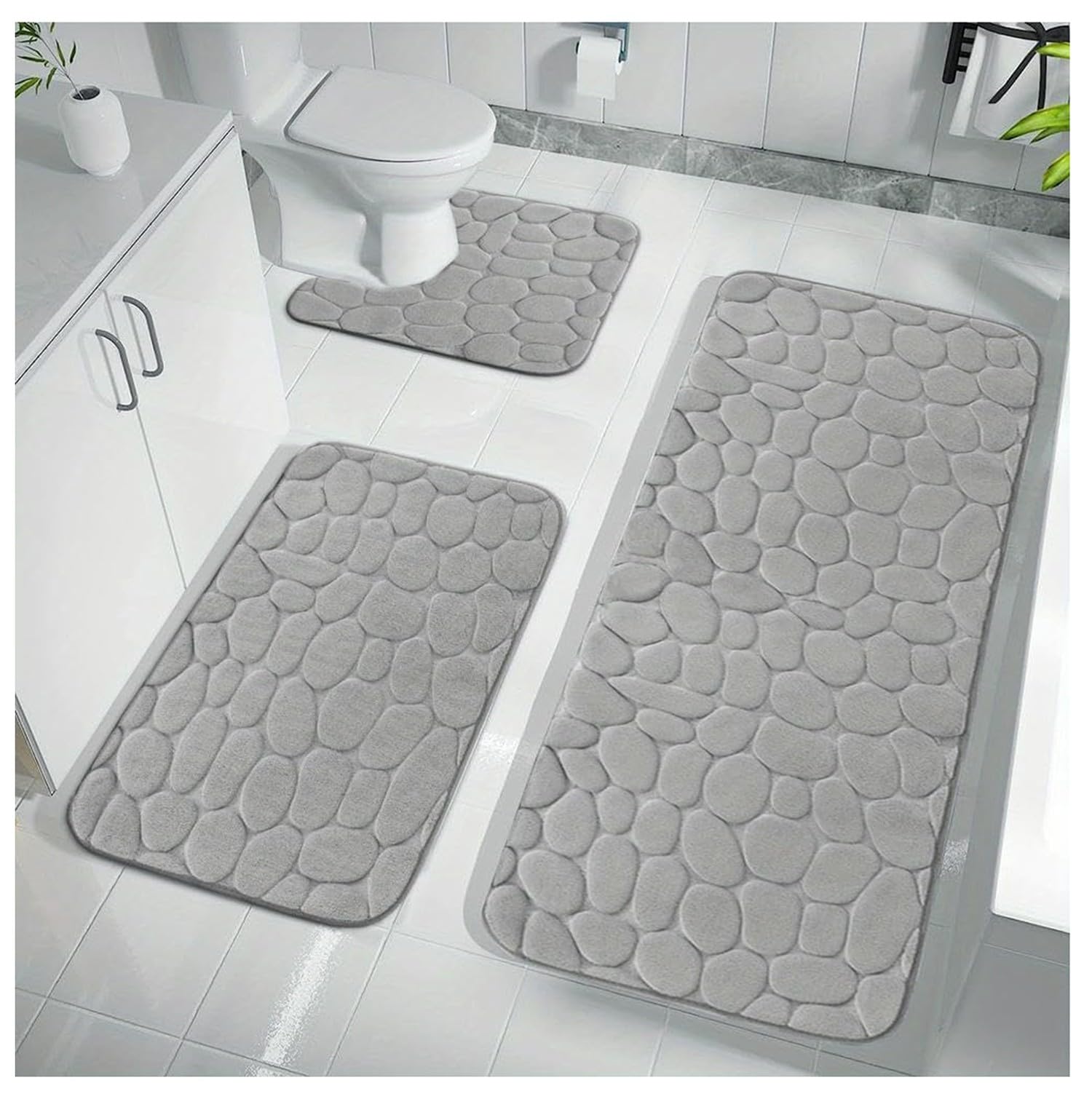 Tapis de bain en mousse absorbant Lot de 3 lavables en machine pour salle de bain