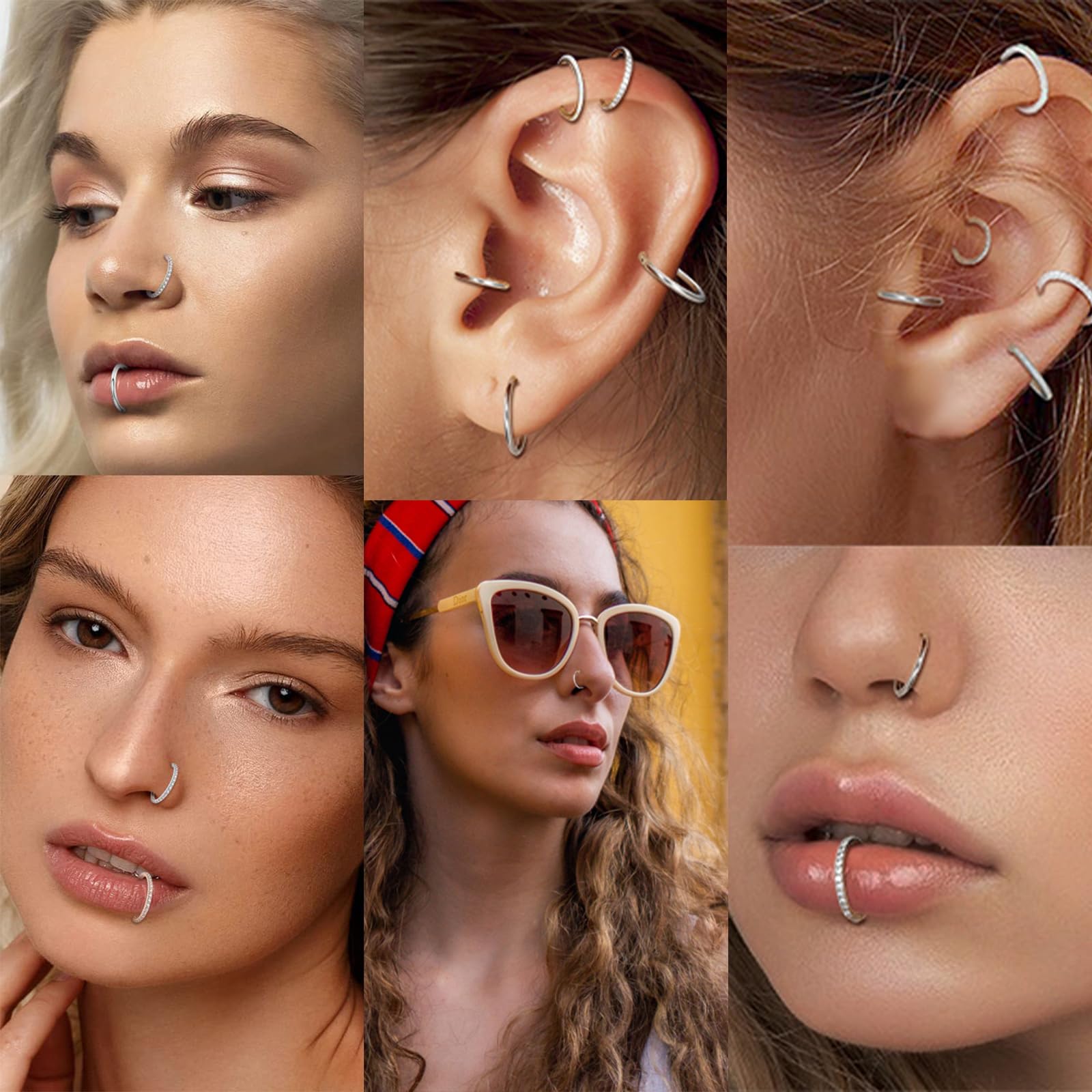 Lilbitty 2 sztuki kolczyków do nosa G23, tytanowy, hipoalergiczny kolczyk do nosa, srebrny, złoty, septum, helix, clicker, nostril, tragus, conch, piercing do nosa, piercing (8 mm)