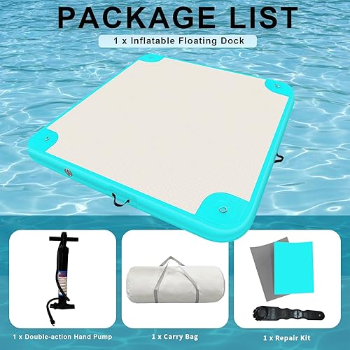 Miniatura 6 de Plataforma de muelle inflable para lago, plataforma de muelle inflable flotante con superficie antideslizante, bomba de aire, bolsa de transporte