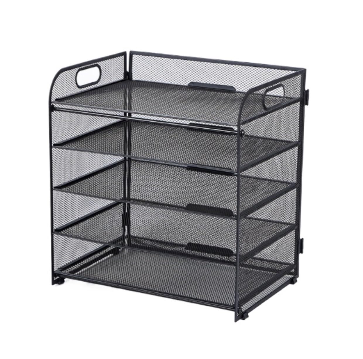 Porta Oggetti da Scrivania Organizzatore Da Scrivania In Rete Organizzatore Di File Da Tavolo Con Selezionatore Di Scaffali A 5 Livelli Con Maniglie Laterali Organizzatore Scrivania(Black)