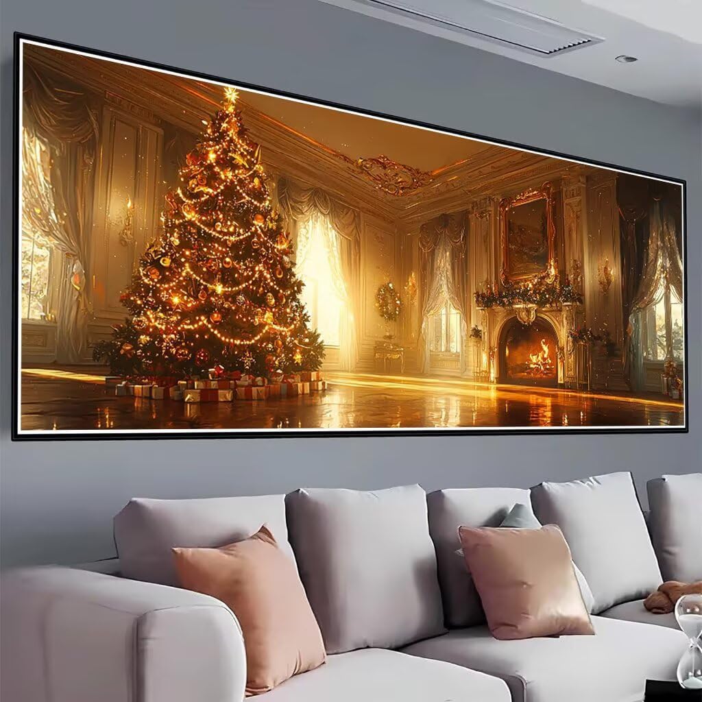 Noël Peinture Diamant Adulte, 5D DIY L'Arbre Noël Diamond Painting Adulte, Diamond Painting Strass Point de Croix Cristal Art Kit Broderie Diamant, Diamond-painting Grand pour Maison 200x80cm J-35