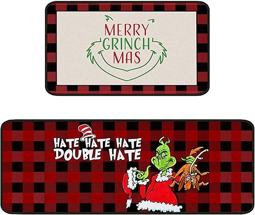 Juego de 2 tapetes de cocina con texto en inglés Merry Christmas, para cocina, baño, decoración navideña para el hogar y la cocina