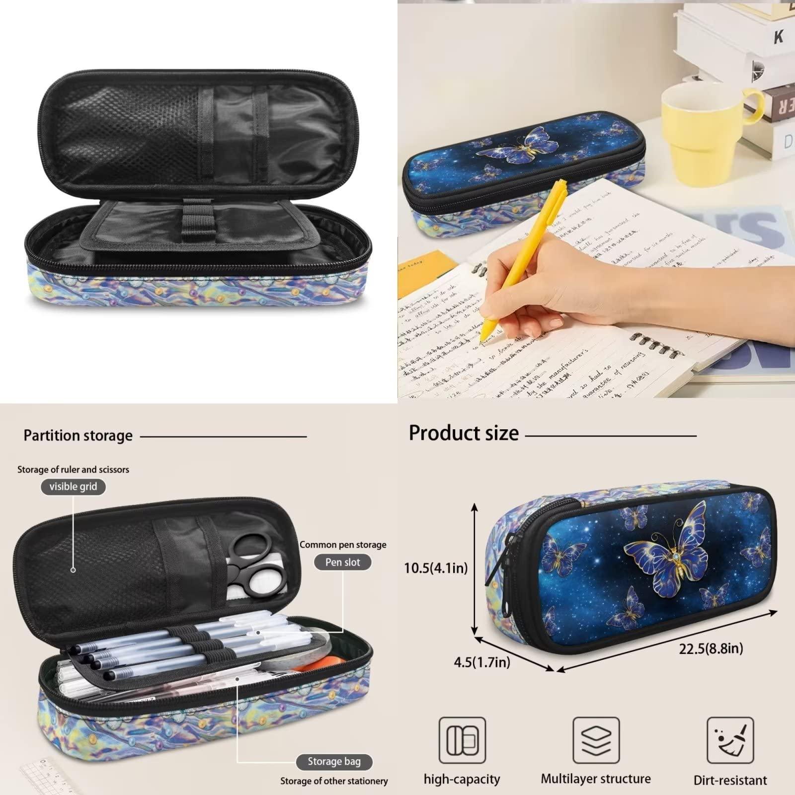 POLERO Mochila escolar de caballos para niños, juego de bolsas de almuerzo, estuche para lápices, 3 piezas, bolsas escolares, Mariposa brillante, Talla única, Mochila infantil
