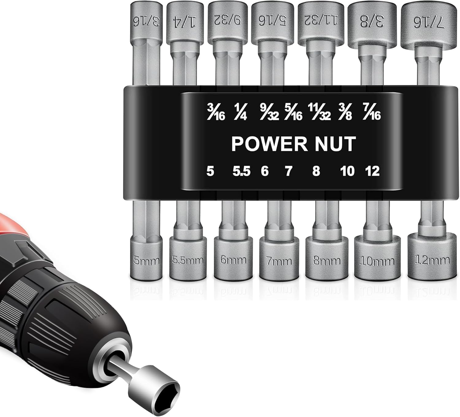14 Piece Power Nuts Driver Drill Bit Socket Wrench Tools Set,1/4 inch Hex Shank Nut Driver Socket Wrench Tools,Electric Screwdriver Wrench Nut setter Set,Drill Chuck Adapter For drill machine
