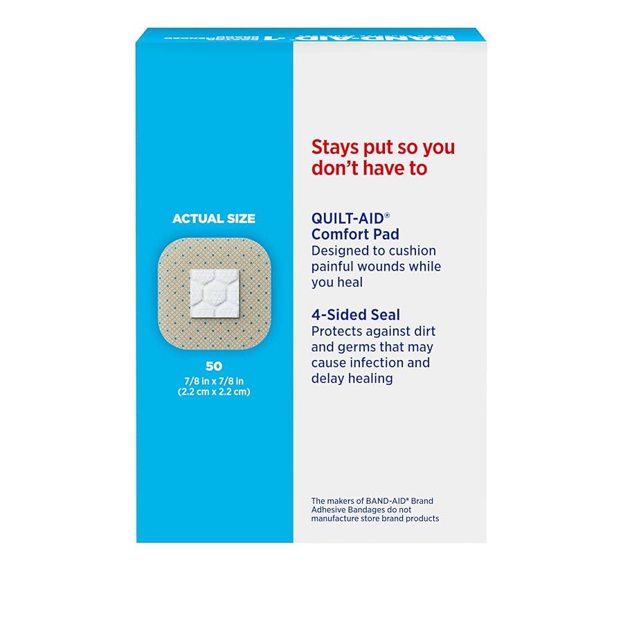 BAND-AID Brand Sheer Spots Adhesive Small Square Bandages, Sterile, Individually Wrapped Discreet First Aid & Wound Care for Minor Cuts & Scrapes, Quilt-Aid Comfort Pads, One Size, 50 ct - image 6