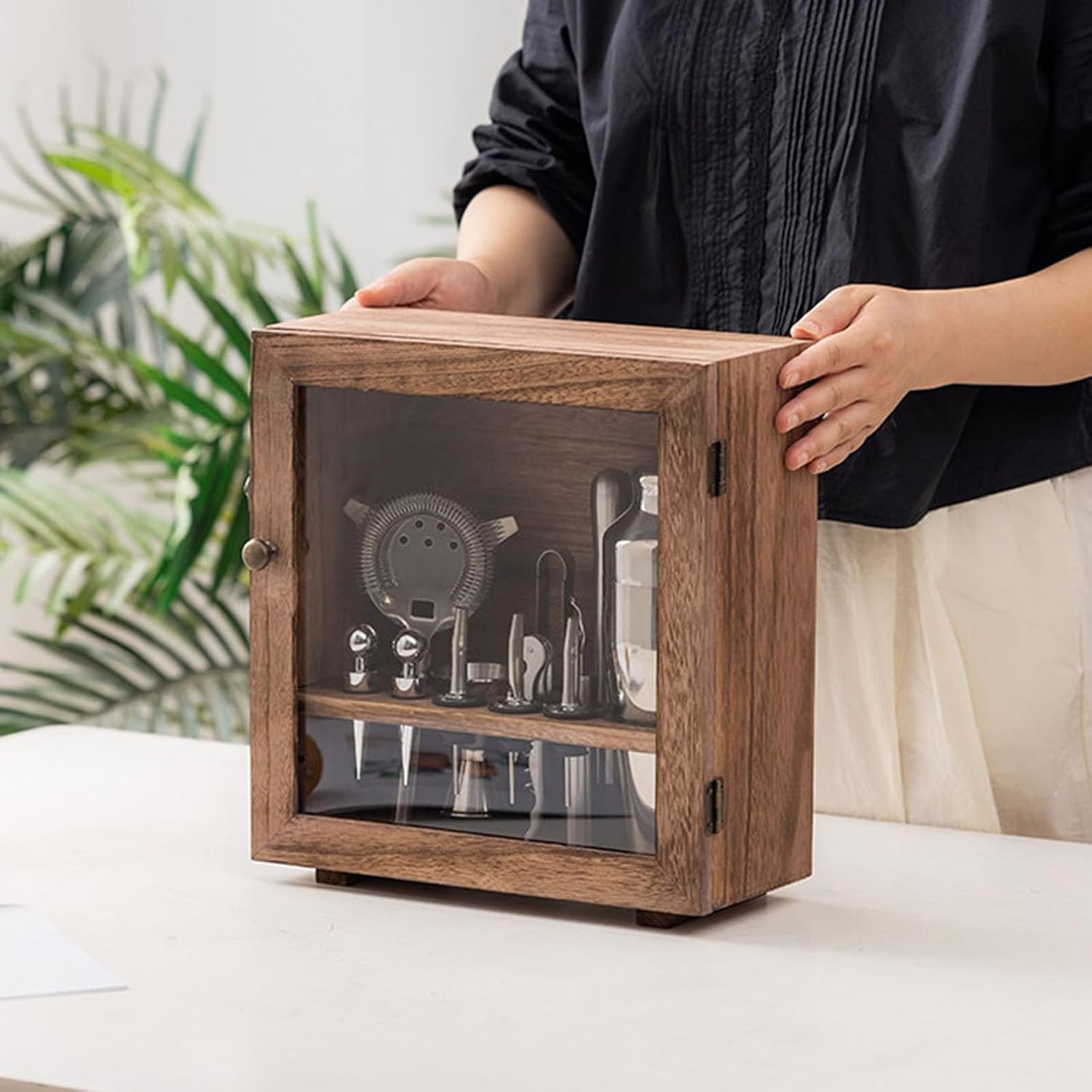 Cocktail Shaker Set 14-Piece Bartender Kit with 750ml Stainless Steel Shaker and Solid Wood Storage Box, Professional Bar Tool Set for Home Bartenders