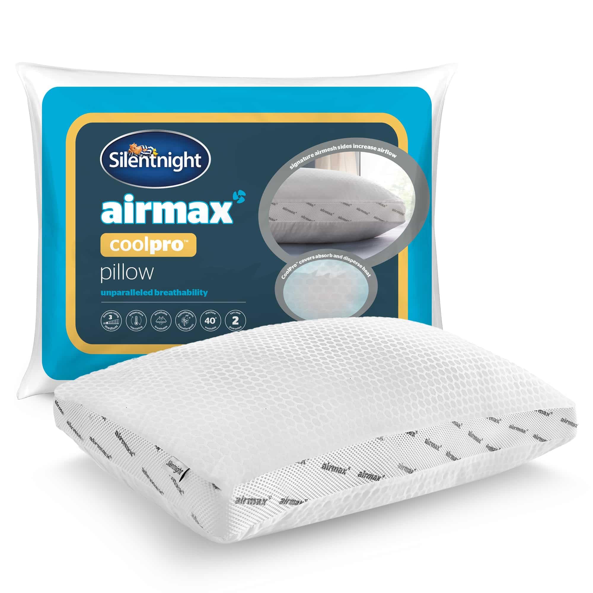 Silentnight Airmax CoolPro™ Pillow - Temperature Regulating Cooling Pillow to Prevent Overheating - Breathable Mesh Sides for Enhanced Airflow - Medium Support - Hypoallergenic & Machine Washable