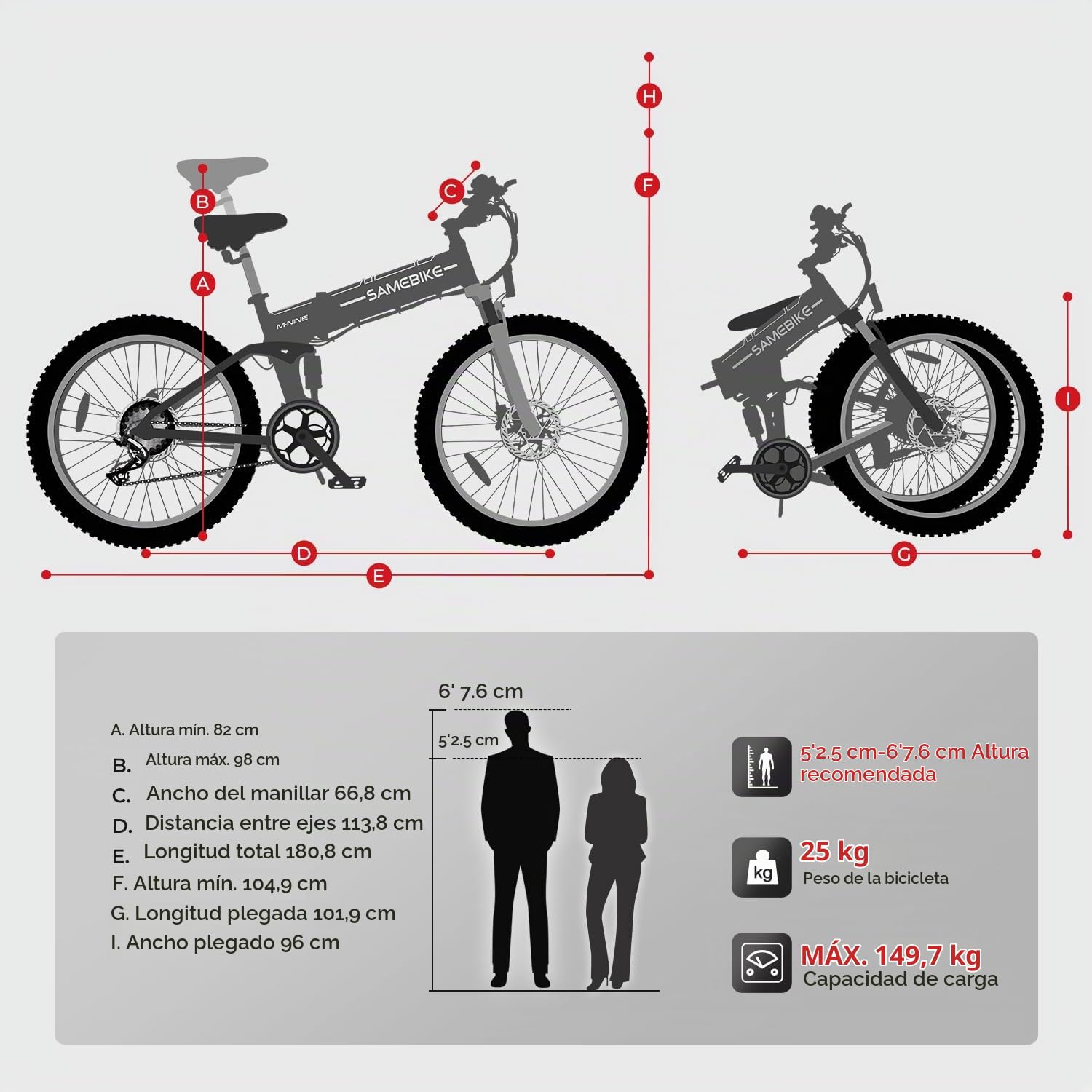 SAMEBIKE LO26-II Bicicleta Eléctrica de Montaña Adulto Batería Extraíble 48V14AH Bicicletas Eléctricas Plegables de 26 Pulgadas con Pantalla LCD de Velocidad Ebikes (LO26-II, White)