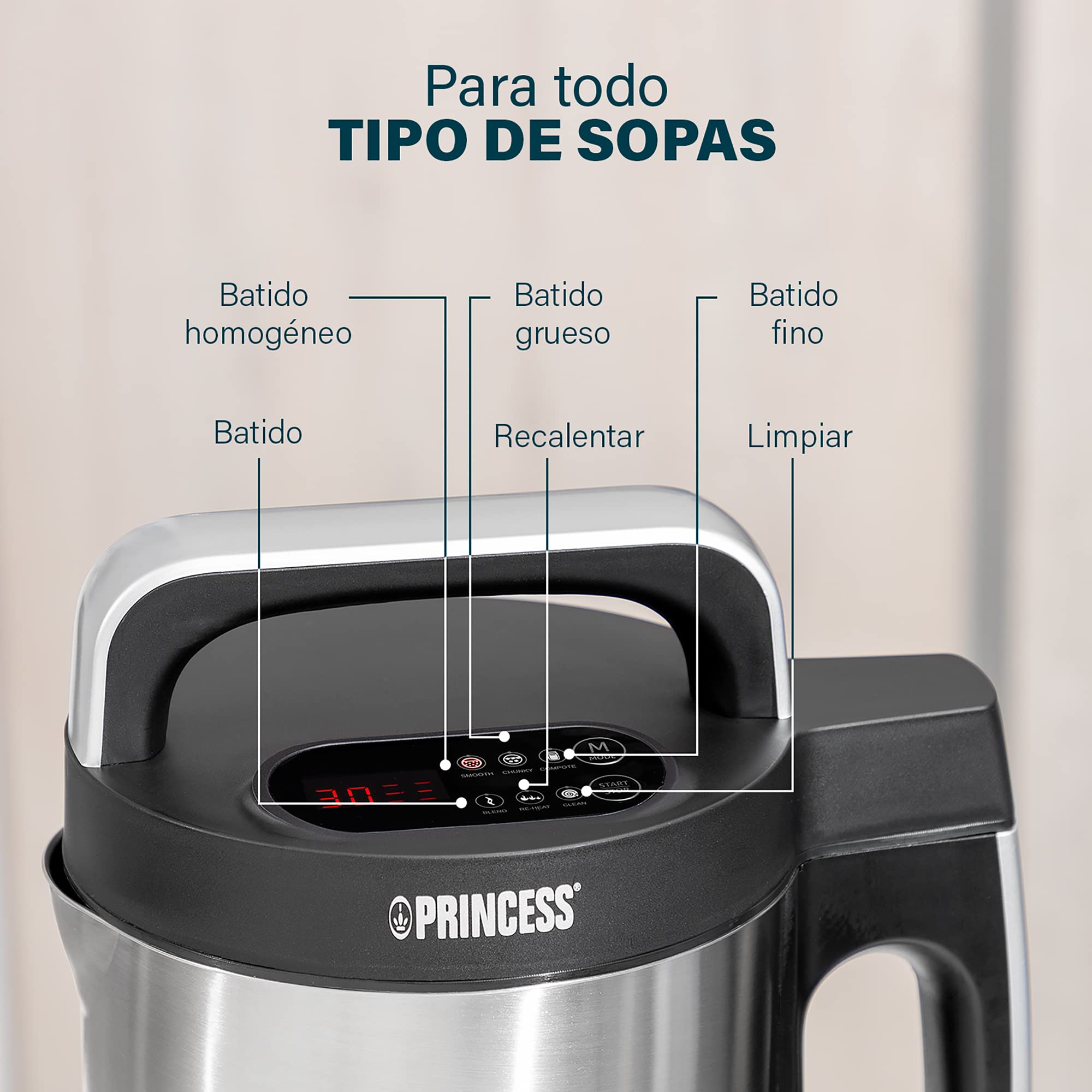 Princess Frullatore da Zuppa 200, Acciaio inossidabile, 2 litri, colore: Argento/Nero