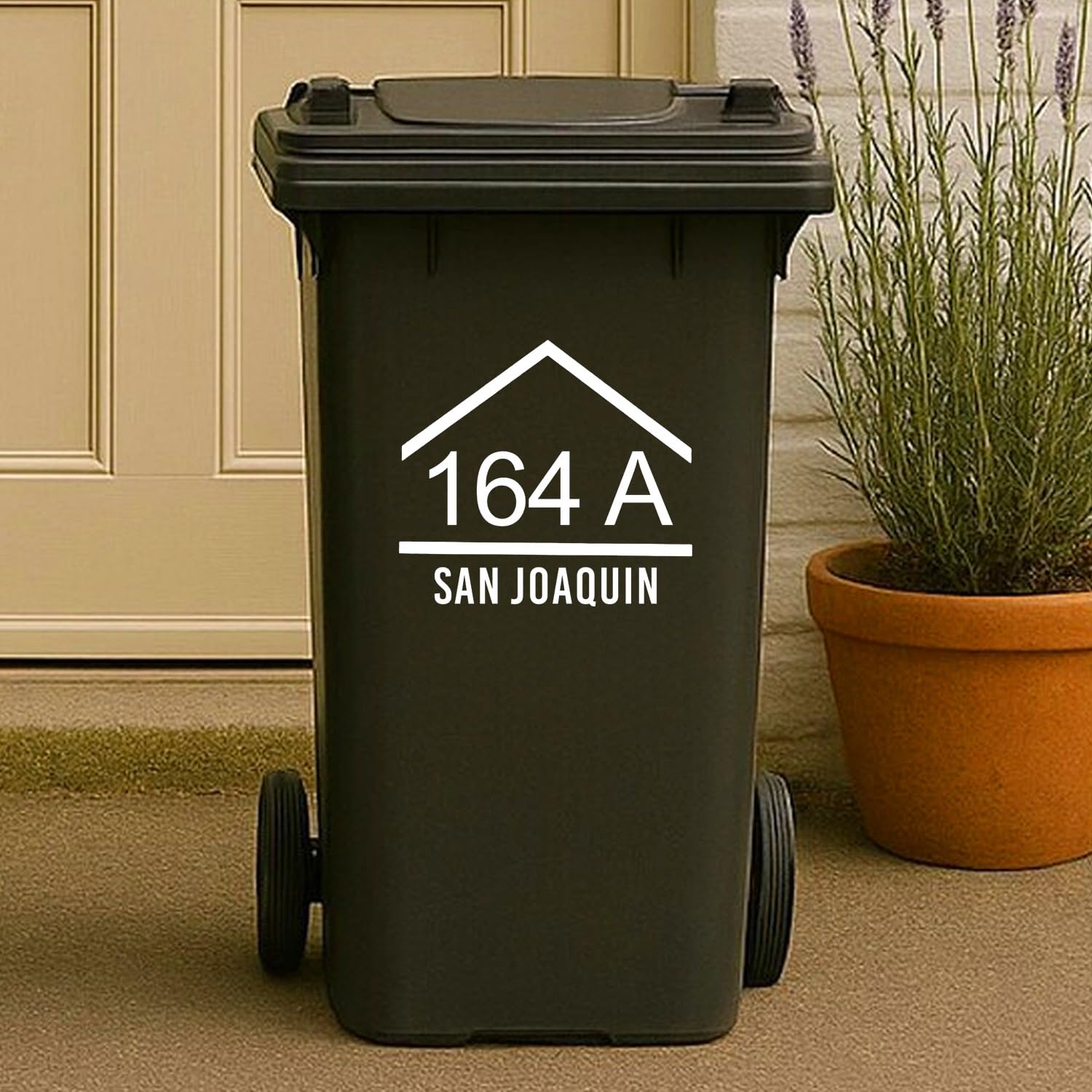 Minxltd One Color Personalised Wheelie Bin Sticker, Custom Your House Number & Address Waterproof Vinyl Decal, Number And Street Name, Recycle Bin Stickers，Rubbish Bin(D)