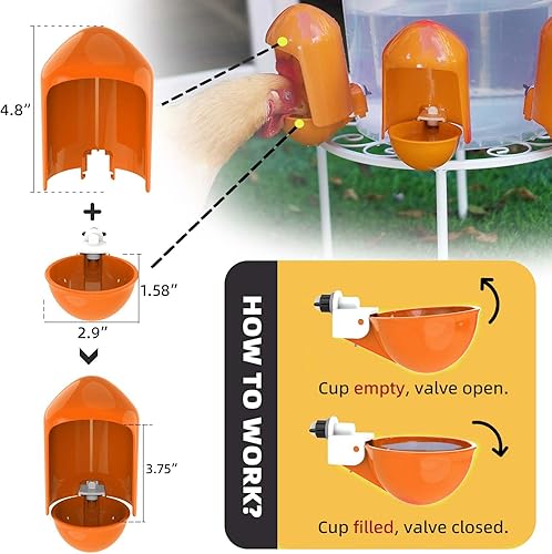 Miniatura 4 de Bebedero automático para aves de corral (paquete de 8), tazas grandes de 2.9 pulgadas para bebedero de pollo con cubierta antisuciedad, adecuadas