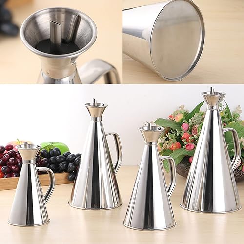Miniatura 7 de Botella dispensadora de aceite de acero inoxidable 304, olla de aceite de oliva con tapa y mango ergonómico, olla de aceite de cocina a prueba de