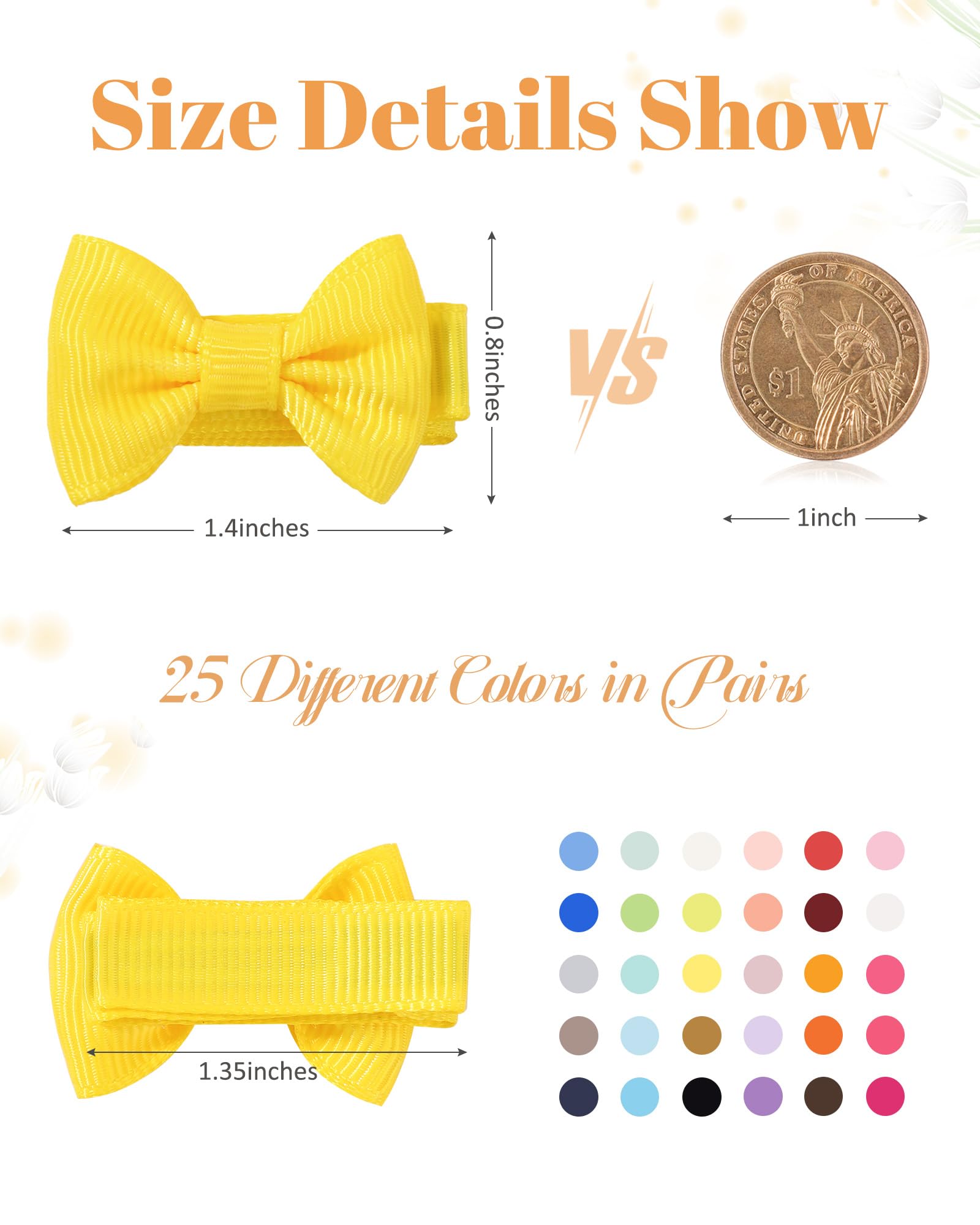 50PCS 1.45" Baby Hair Clips Bows Fully Lined Grosgrain Boutique Solid Ribbon Mini Bows Baby Girl Hair Accessories for Girls Teens - Image 2