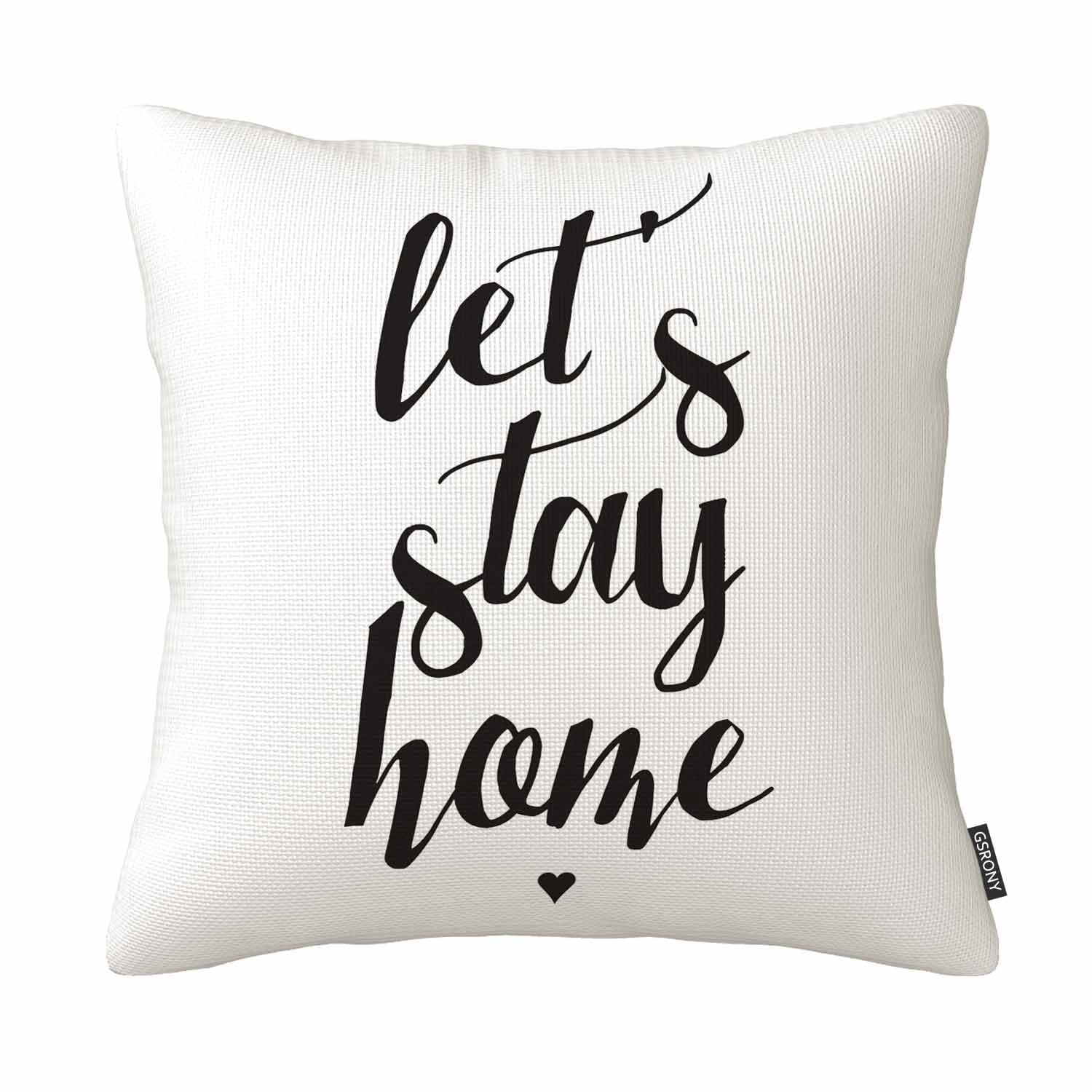 Gsrony Black Let's Stay Home Throw Pillow Cover Pillow Cases Decorative Cushion Cover Cotton Linen 18X18 Inches