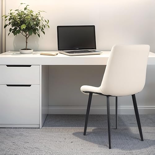 Vista 30 de Sillas de comedor, modernas sillas de comedor de piel sintética con patas de metal resistentes, asiento tapizado, sillas laterales decorativas