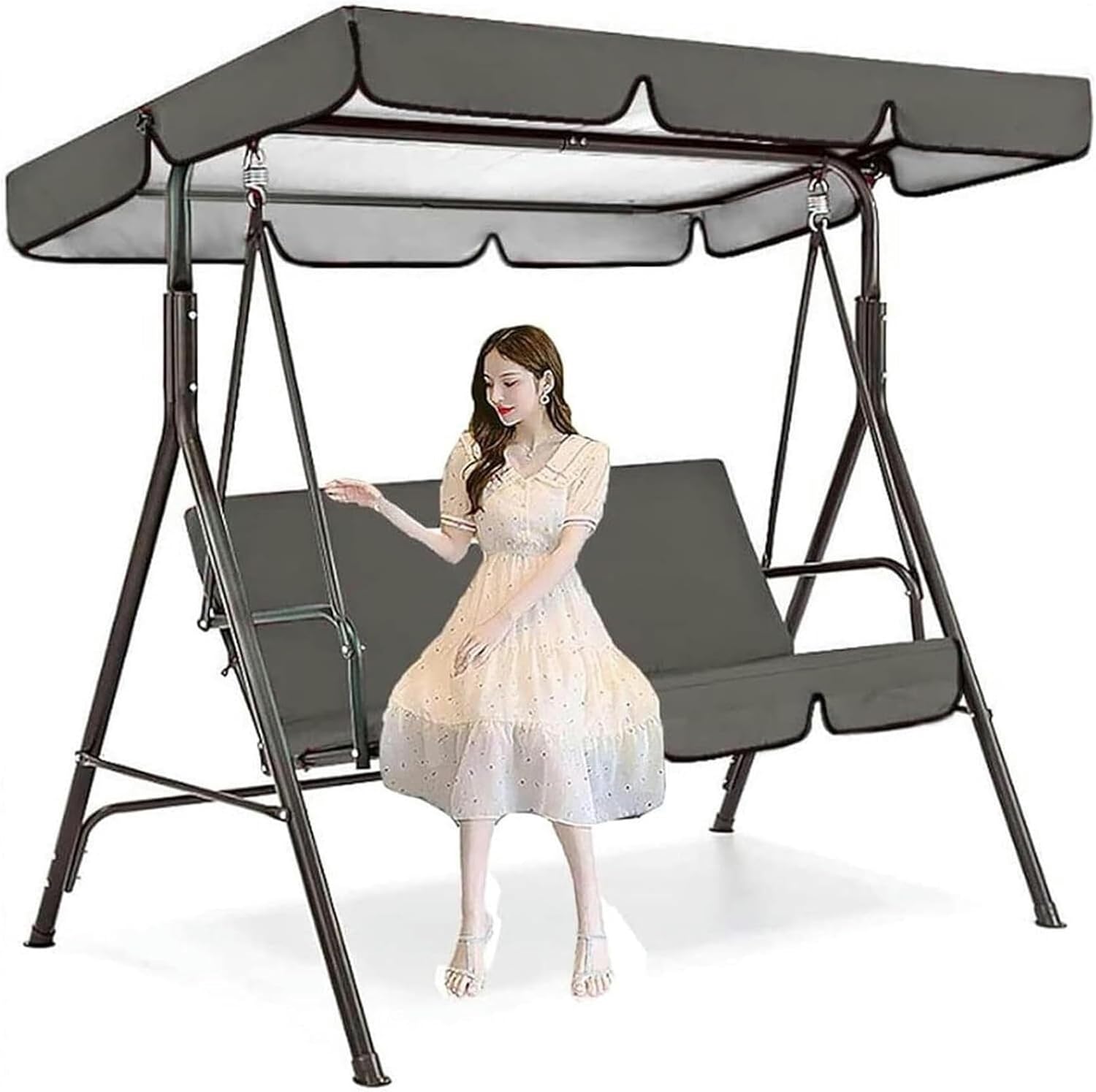 AMNOOL Patio Swing Canopy Replacement Waterproof Windproof Anti-Uv Patio Hammock Cover Top Roof Sun Shade Cover for Outdoor Yard,Beige-1