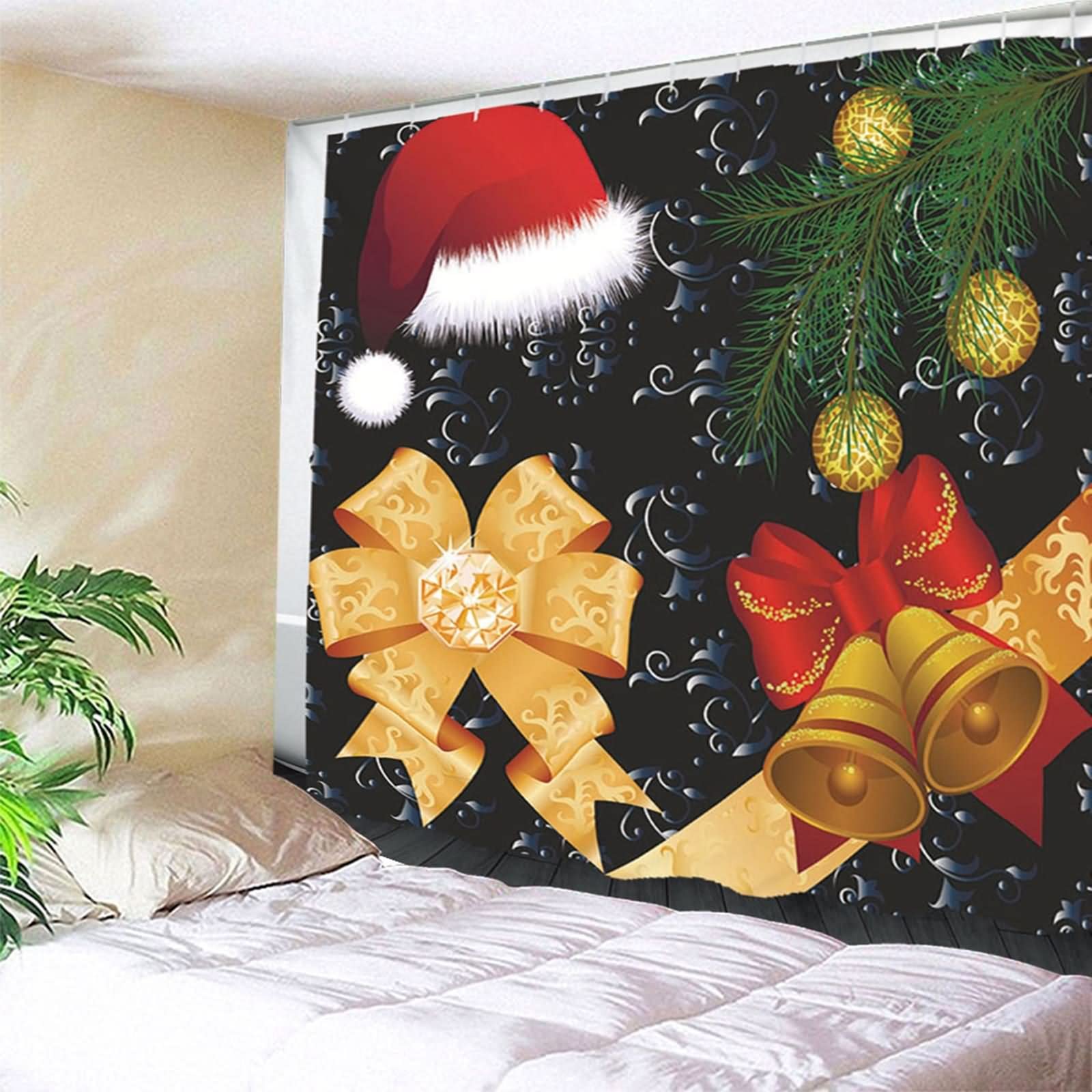 Wandtuch Quer, Wandbehang Aesthetic Weihnachtsmütze und Klapperschlange Gold Rot Schwarz Polyester 210X140cm