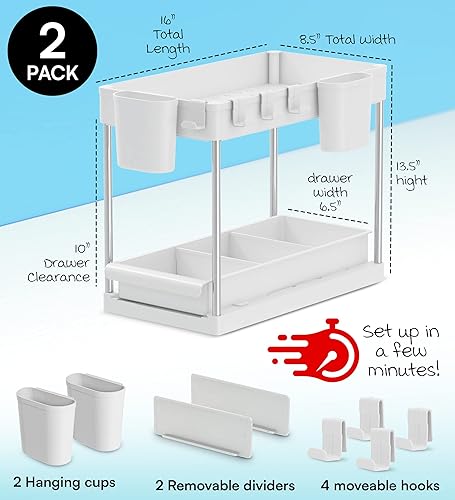 Miniatura 2 de Organizador y almacenamiento para debajo del fregadero, paquete de 2 organizadores extraíbles para fregadero, estantes de almacenamiento,