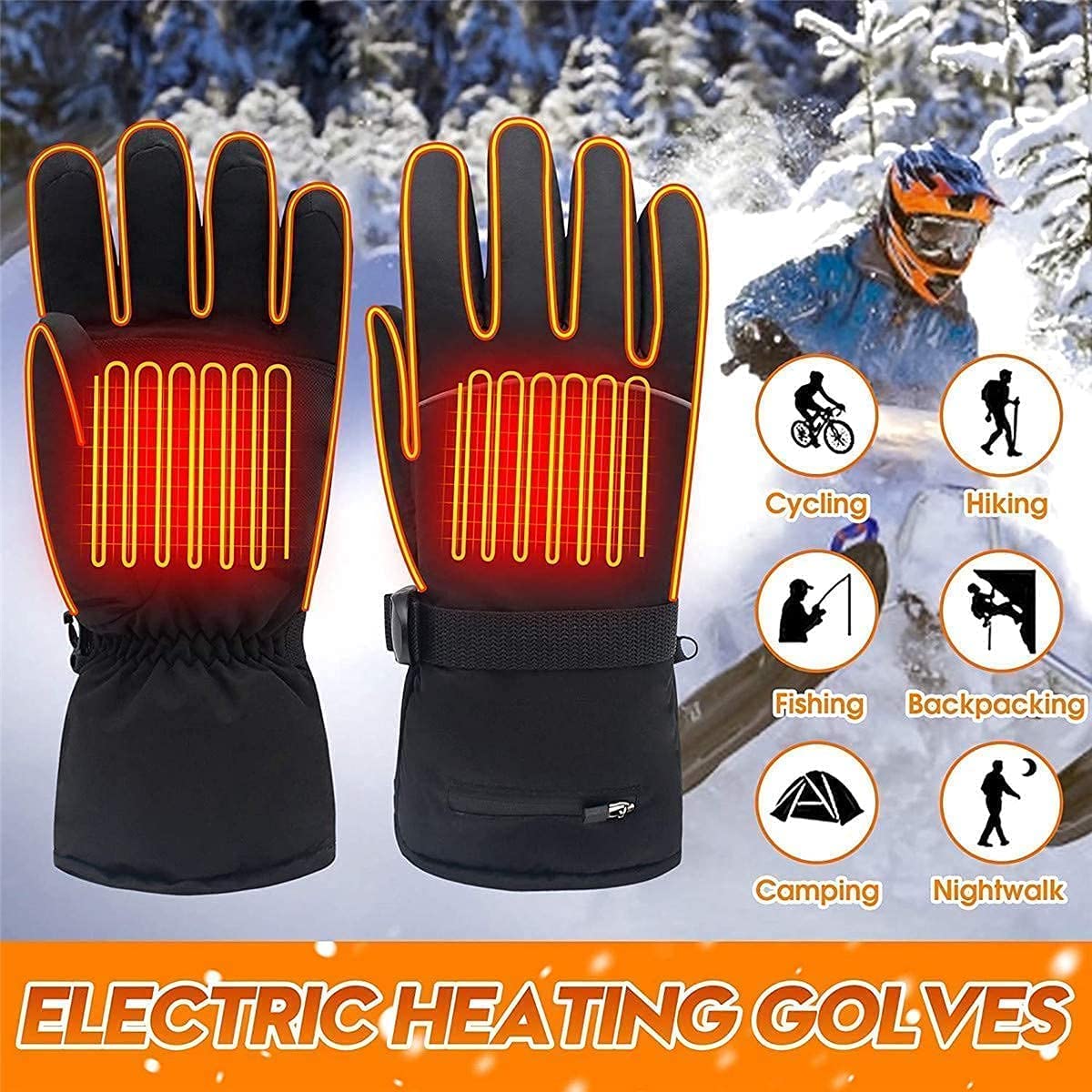Guantes térmicos eléctricos, Guantes térmicos aislados con Pantalla táctil, Guantes térmicos para esquí de Motocicleta, Guantes Impermeables con 3 Niveles de Calentamiento a baterí
