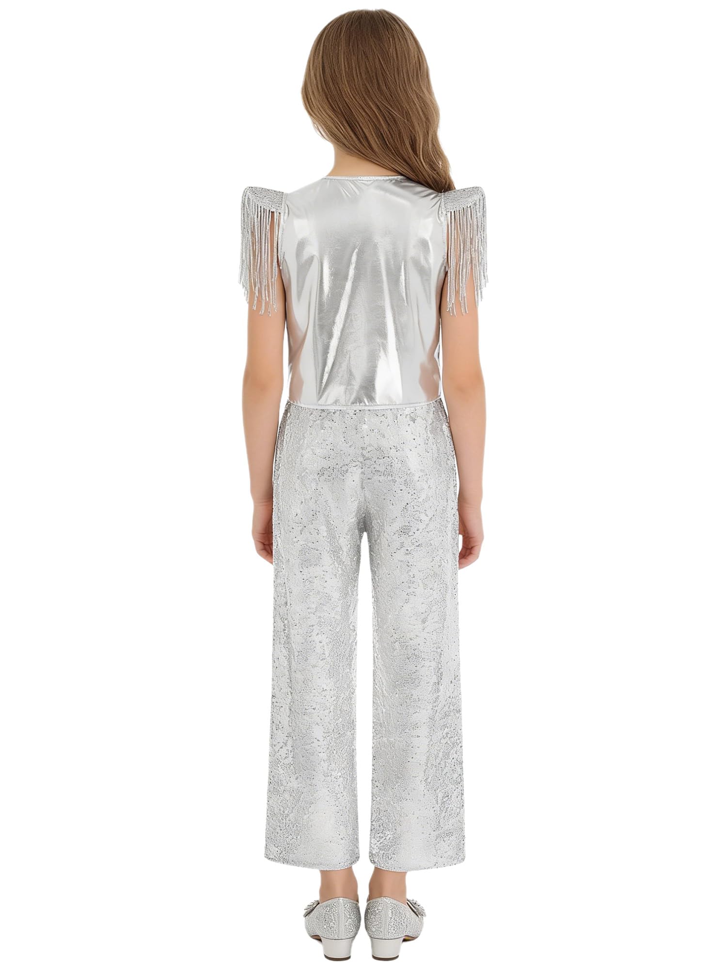Niña Conjuntos Chaleco Y Pantalones Trajes Disco Jazz Brillantes