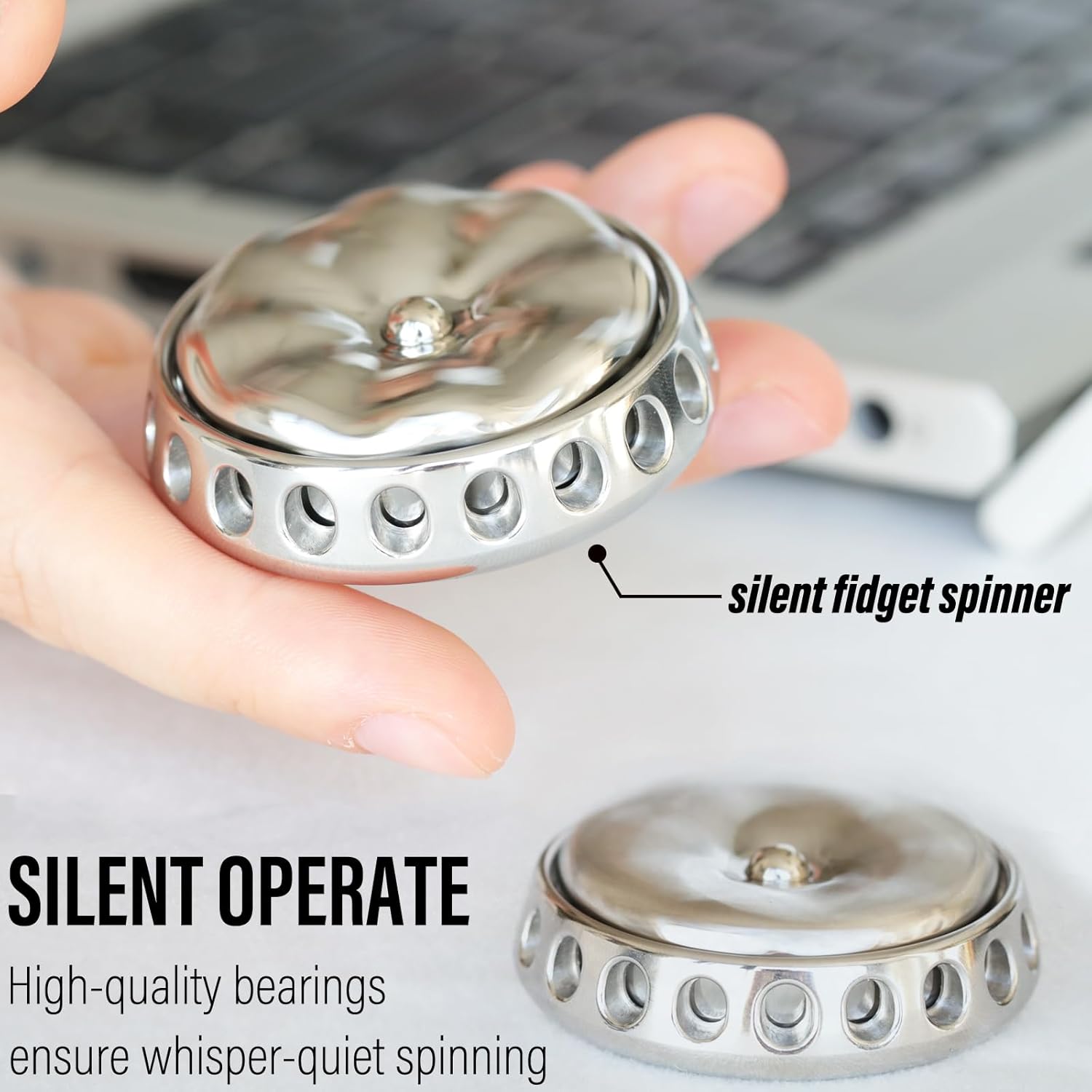 FREELOVE Flower Design Metal Fidget Spinners for Adults, Premium Silent Bearing, DIY Expand to Wind Chime Coin, Desktop Spinning Top, Ratchet Slider Toy (Stainless Steel, Mirror Silver)
