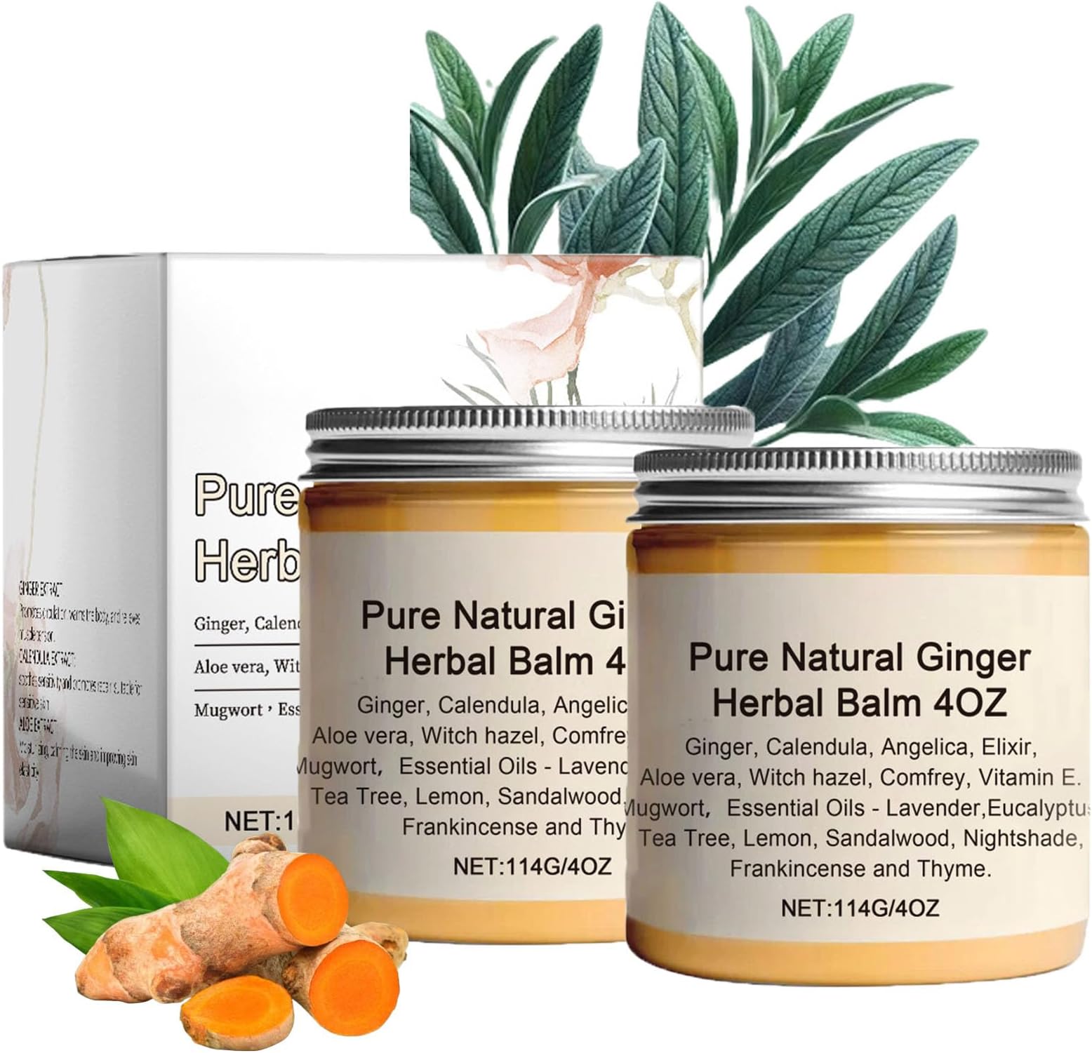 Pure Natural Ginger Herbal Balm 4oz, Ginger Herbal Balm, Natural Herbal Balm Suitable for Women & Men (2 pcs)