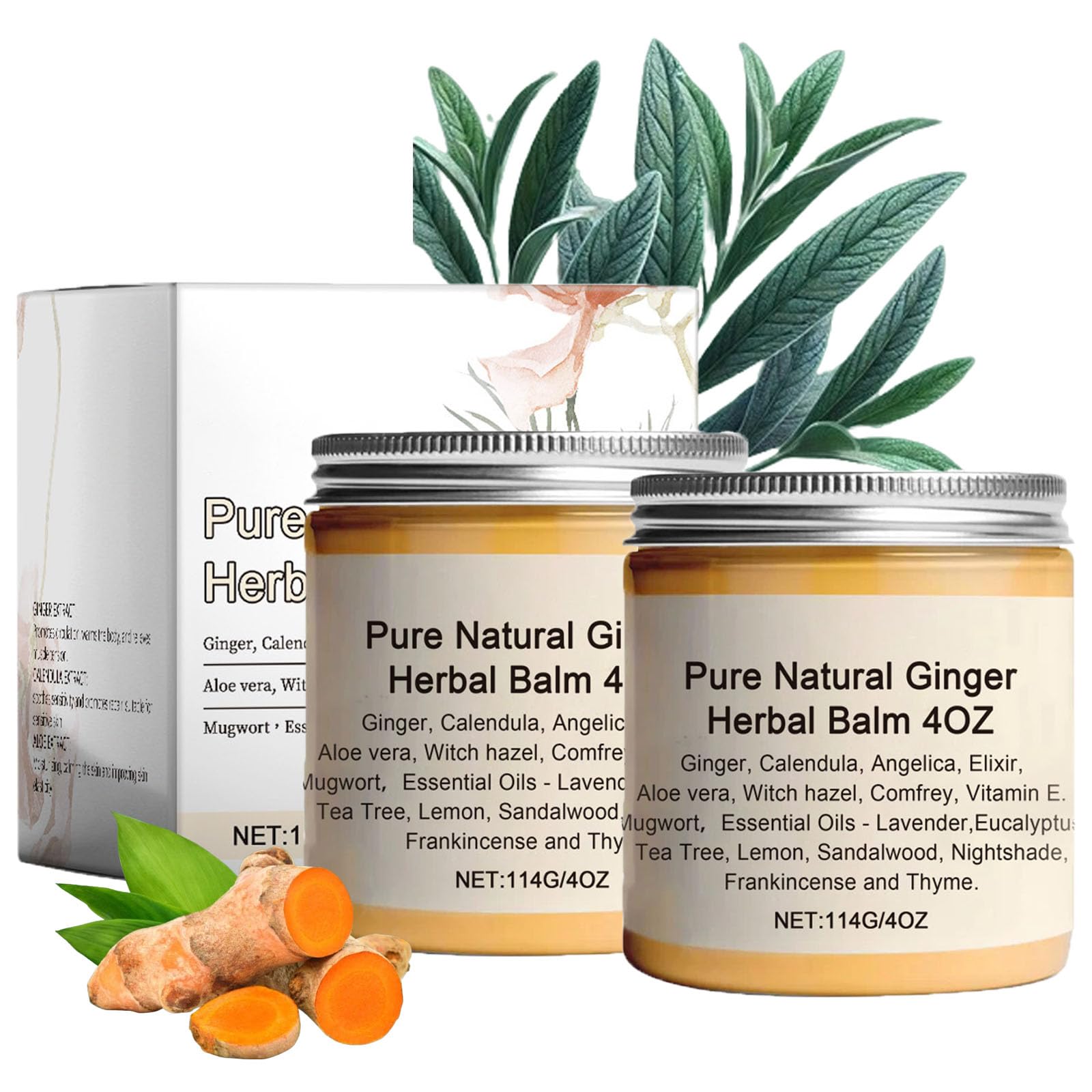 Pure Natural Ginger Herbal Balm 4oz, Ginger Herbal Balm, Natural Herbal Balm Suitable for Women & Men (2 pcs)