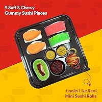 Vista 3 de Raindrops Gummy Candy Sushi Mini Bento Box con 9 piezas – 5 tipos de rollos de sushi y guarniciones – Hecho de malvaviscos, regaliz, tiras agrias