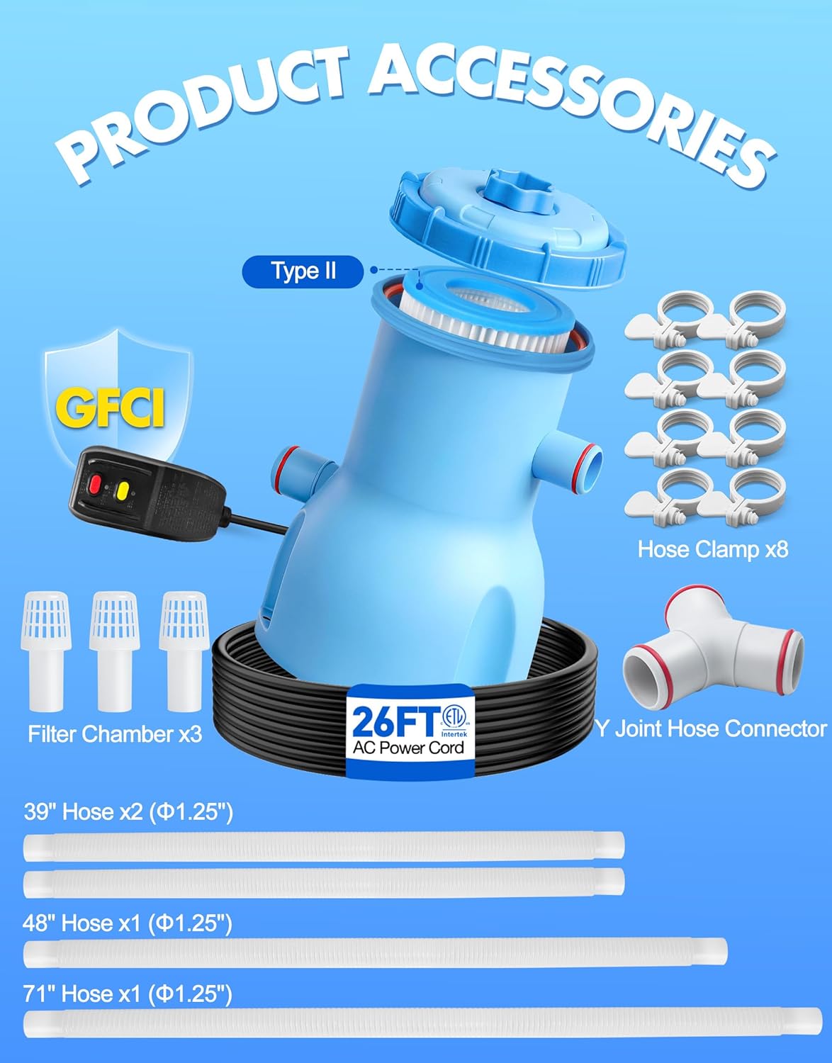 Standard Series Above Ground Pool Filter Pump - 800 GPH Flow Rate | Rapid Circulation & Micro-Debris Filtration, Pool Cartridge Filter Pump System - Keep Water Crystal Clean & Clear-Sky Blue