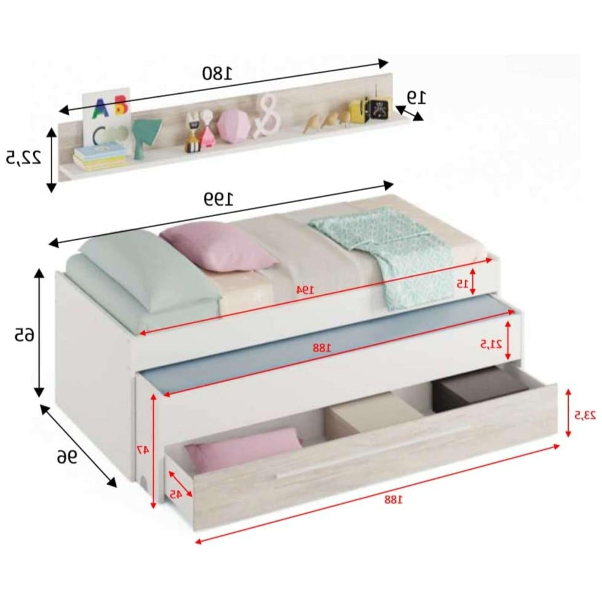 Miroytengo Pack Muebles Infantil Juvenil Elliot Blanco (Cama Nido con Cajonera + Estantería + Armario Puertas Correderas + Somieres 90x190 cm)