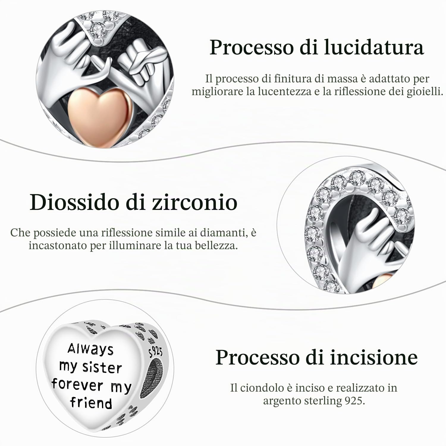 Charm Albero della vita/Cuore/Bussola/Sorelle/mano di Fatima in Argento Sterling 925, charm Pandora, charm ciondolo compatibile per braccialetti e collane europei, miglior regalo per donne e ragazze
