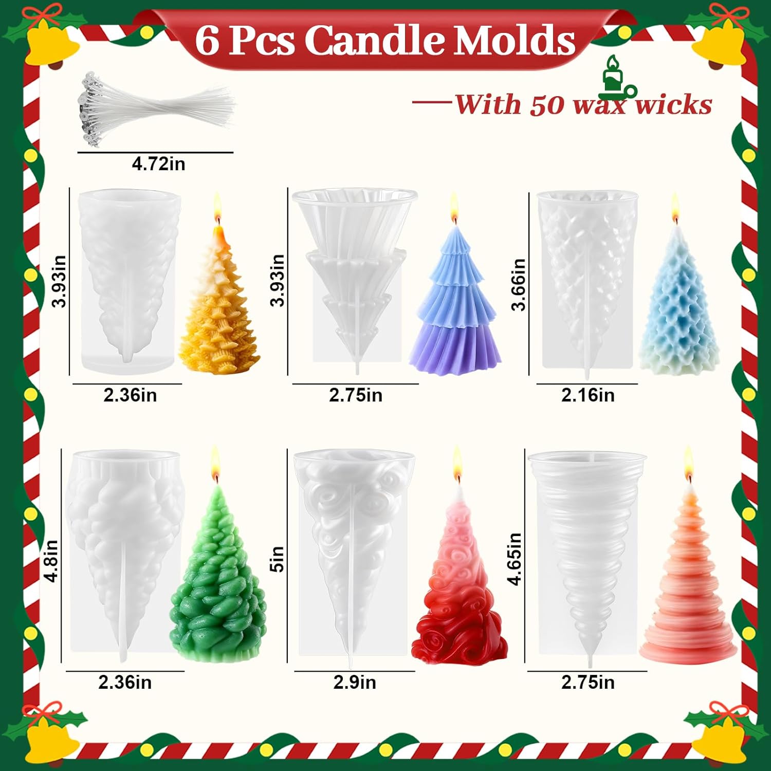 LemonRoad 5cs Christmas Tree Silicone Candle Mold 3D Epoxy Resin Wax Tree Shaped Mold for DIY Wax Candle Soap Craft Christmas Gift Cake Chocolate Making Kit Party Home Decoration