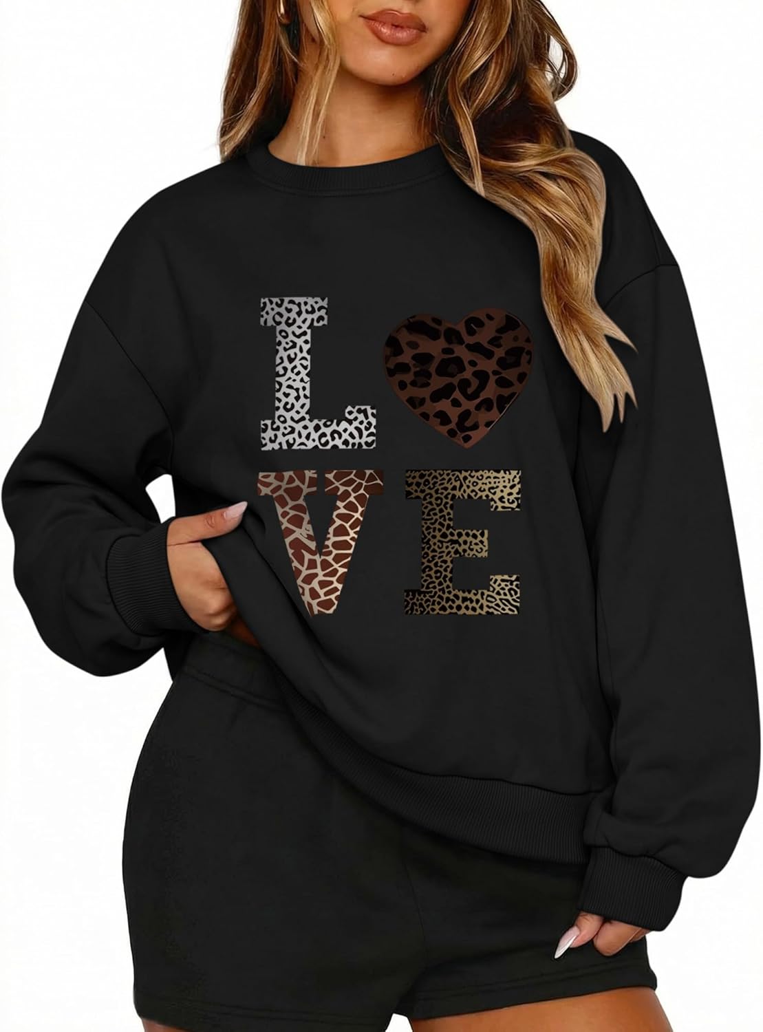 PEFYERVERY Women’s Oversize Sweatshirt Loose-Fit Thin Top 2026 Valentines Gift Love Leopard Print Hip-Hop Y2k Shirt