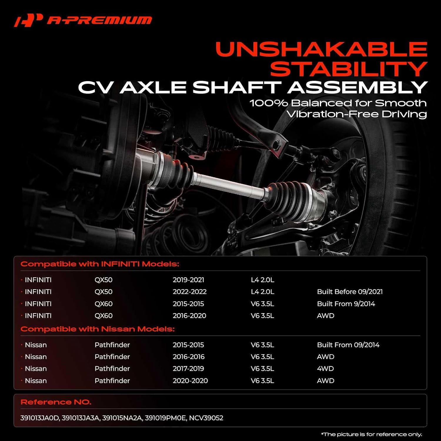 A-Premium CV Axle Shaft Assembly Compatible with Nissan Pathfinder 2015-2020 3.5L & Infiniti QX60 2015-2020 3.5L, QX50 2019-2022 2.0L, Front Left Driver Side, Replace# 391013JA0D