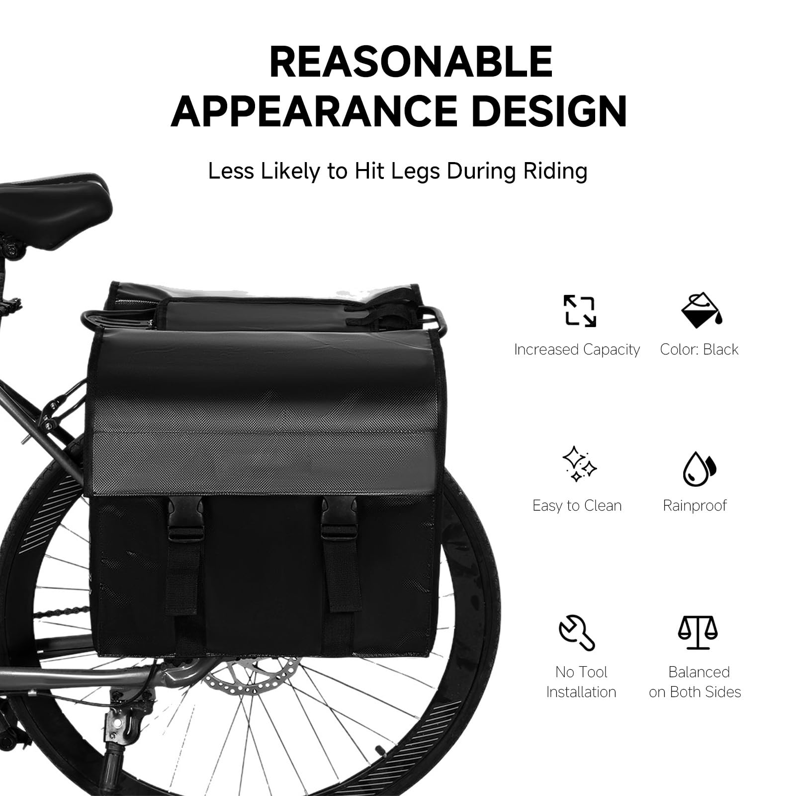Fahrradtaschen für Gepäckträger 2 ER Set 45L Fahrradtasche Doppeltasche Wasserdicht Gepäckträgertaschen mit Reflektoren, Doppelpacktasche Fahrrad Tasche für Mountainbike Rennrad (Schwarz)