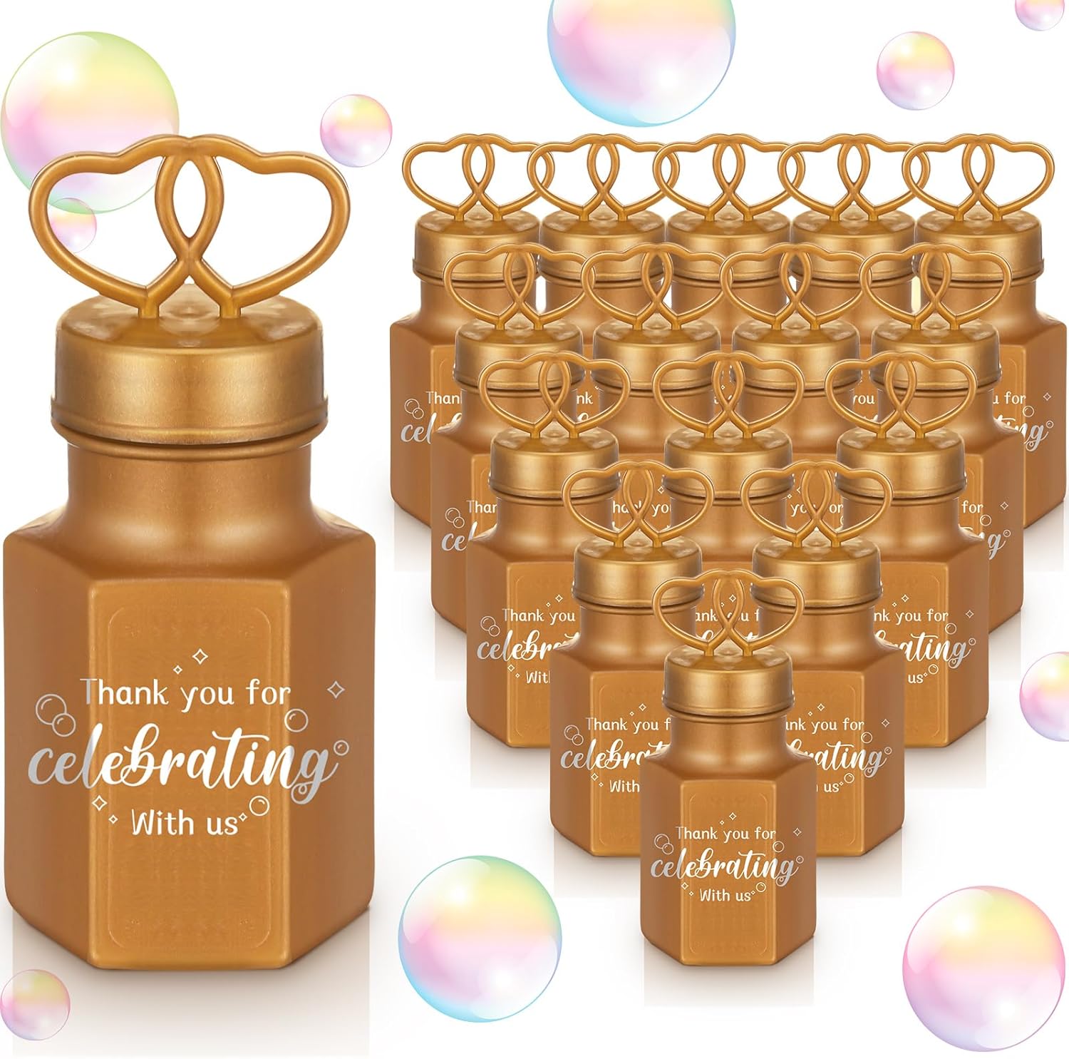 Realspring 96 Pcs Gold Wedding Bubble Wands Bulk Mini Double Heart Bubbles for Wedding Anniversary Engagement Bridal Showers Celebration Dating Gift for Couple