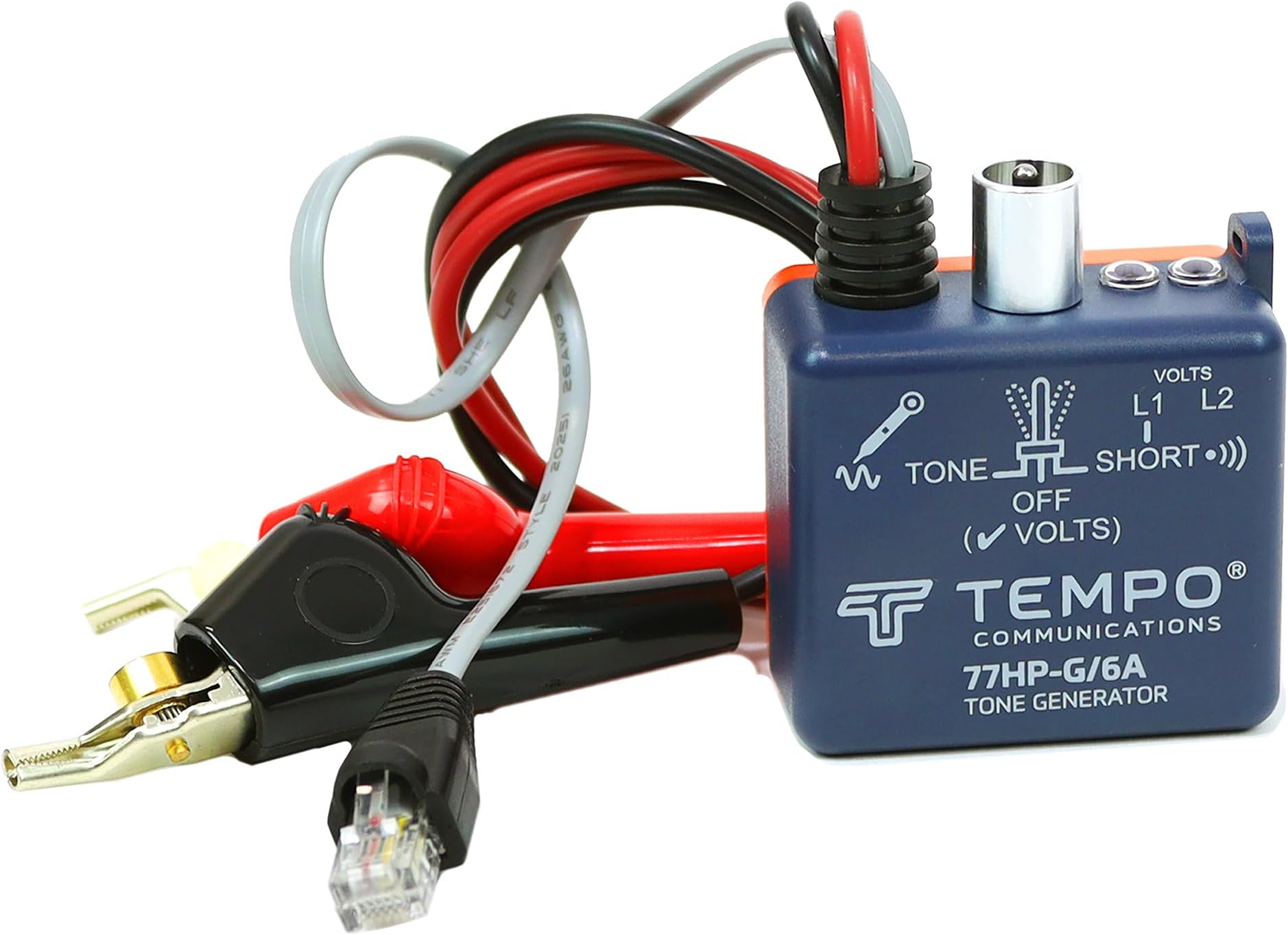 TEMPO 77HP-G/6A Tone Generator w/ABN Clips | Cable Tracing, Continuity Testing, Polarity Testing | RJ11, RJ45 | Twisted Pair & Coaxial Cables | Professional Grade Wire Tracer