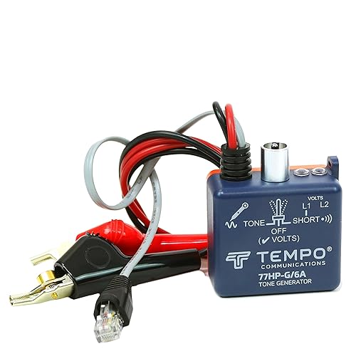 TEMPO Generador de tonos 77HP-G/6A con clips ABN | Seguimiento de cables, pruebas de continuidad, pruebas de polaridad | RJ11, RJ45 | Par trenzado y