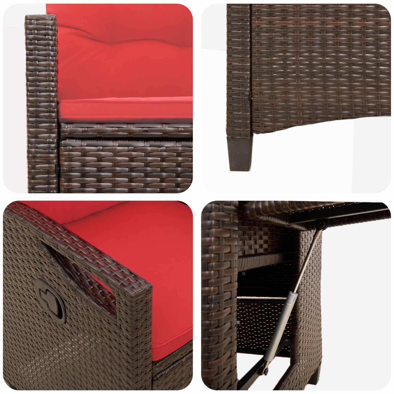 Regulowane krzesło ogrodowe z rozkładanym stolikiem 56x60x112 cm stal rattanowy UV ogród taras składany fotel leżak plażowy maks. 110 kg