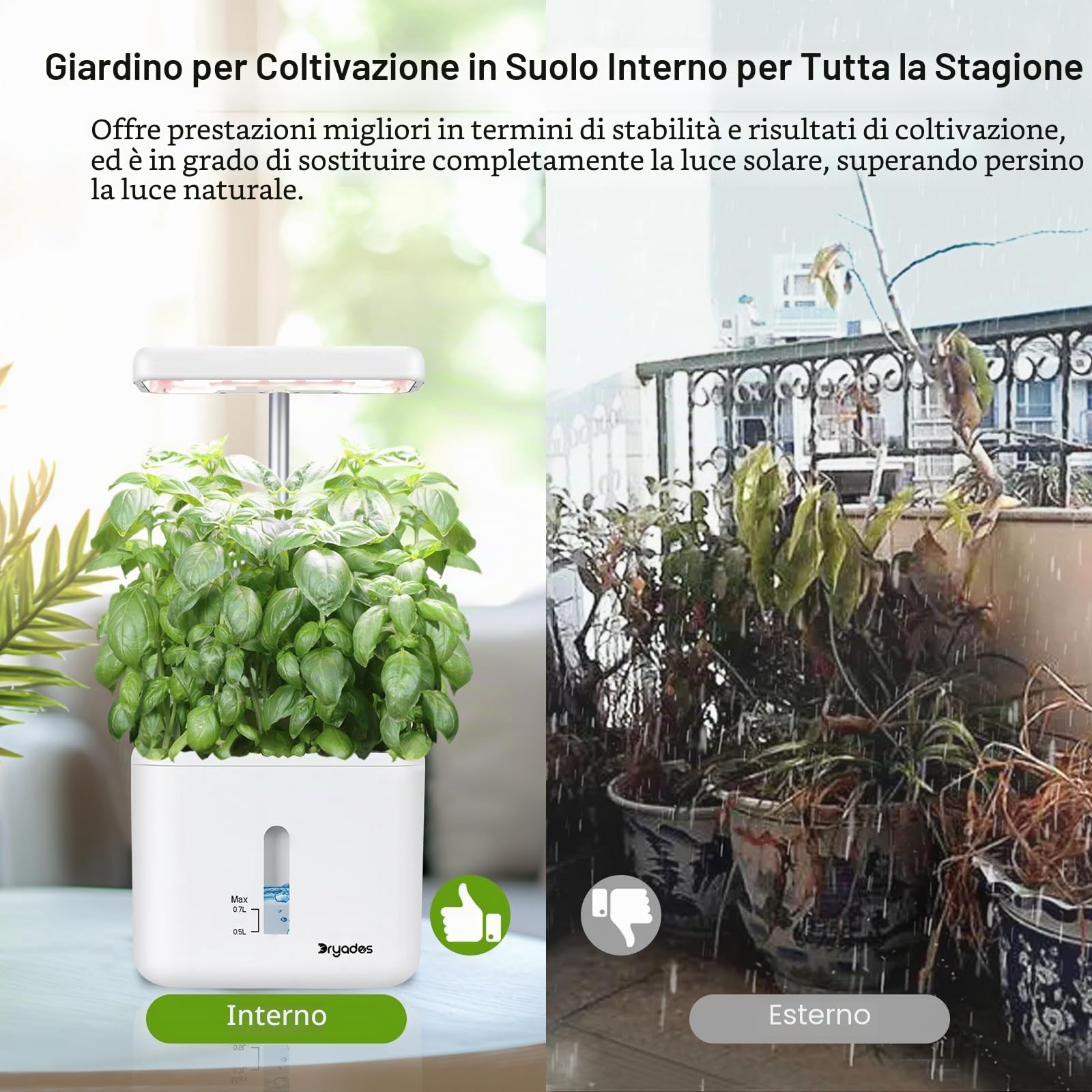 Fioriera da giardino per interni sistemi di coltivazione per piante da pavimento, piccolo sistema di giardinaggio intelligente con luce LED di crescita da 17 W, timer automatico, vaso di irrigazione