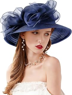 Organza Church Fascinator Wedding Tea Party Derby Hats for Women Flower Wide Brim Sun Hats