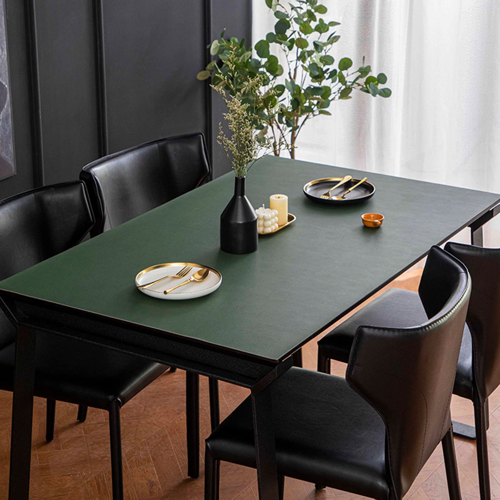 Mantel de Cuero Impermeable Disponible por Ambos Lados Adecuado para Cocina, Sala de Estar, balcón y Oficina Verde Oscuro + Gris 80 * 140cm