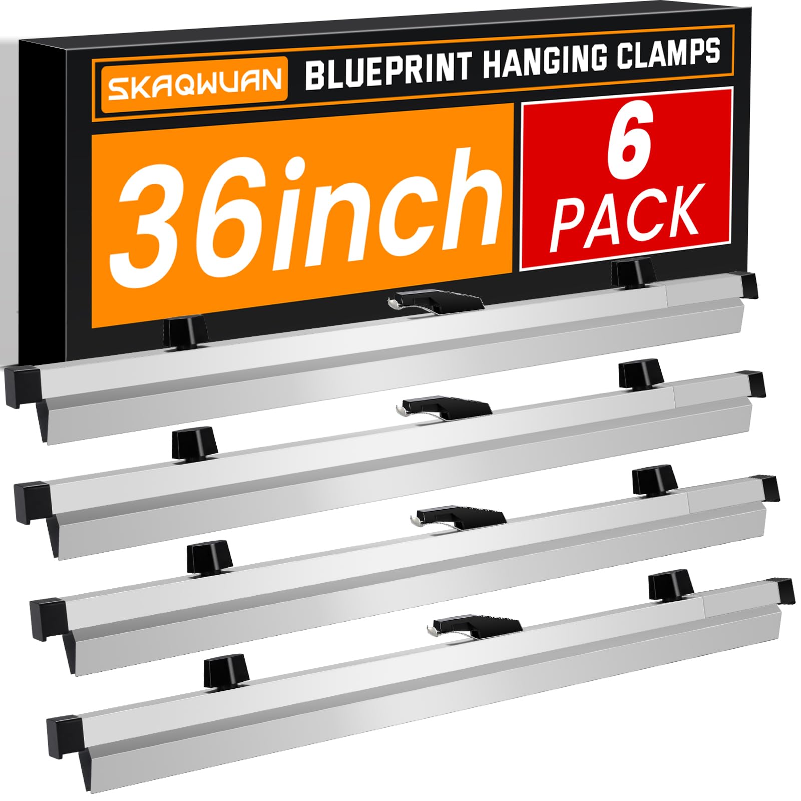 Blueprint Hanging Clamps 36 Inch, Pack of 6 Aluminum Adjustable Binding Strips with Wing Knob Nuts, Architectural Drawing Storage Organizer for Poster, Plans &amp; Maps