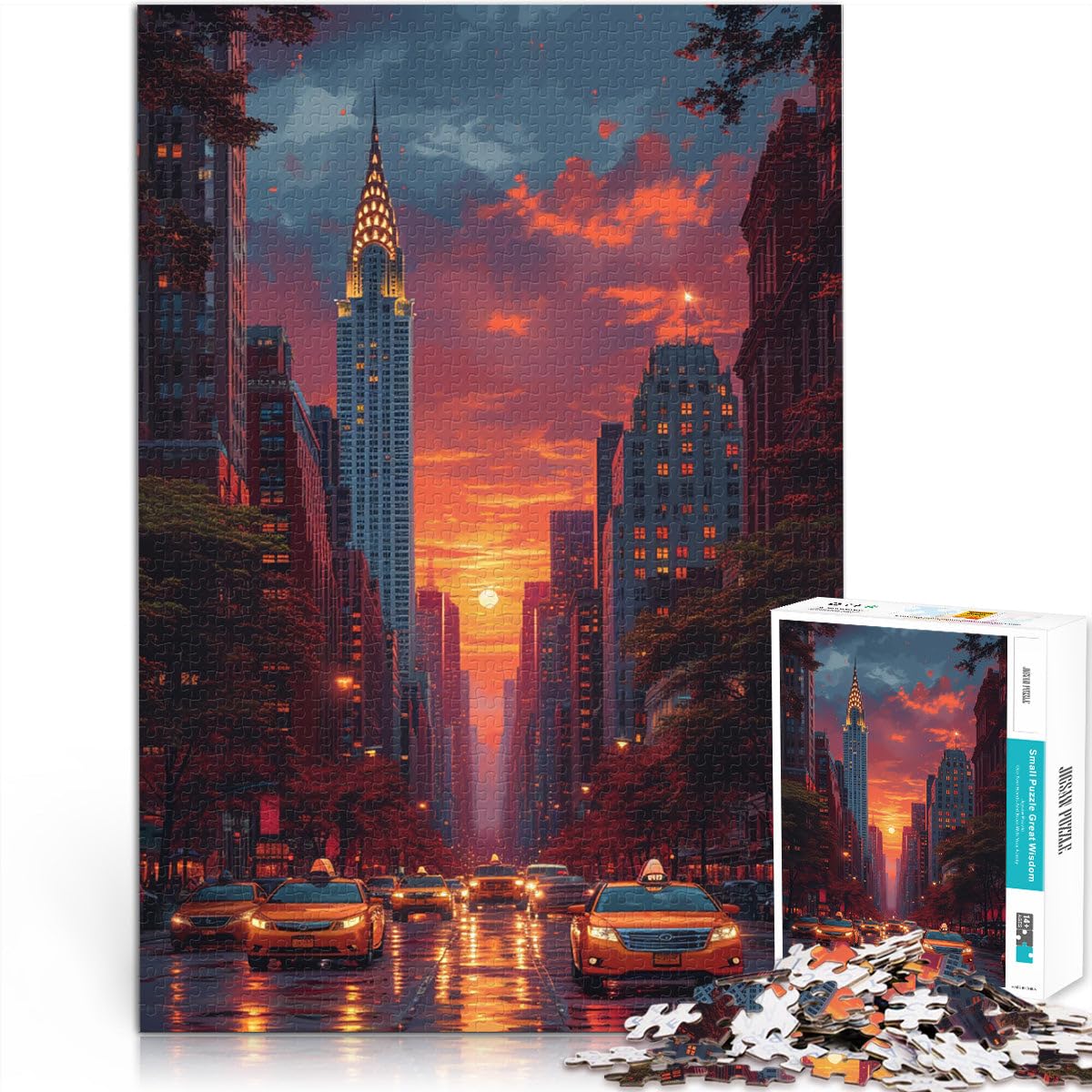 Adults 1000 Pieces Puzzle City at Sunset Toys Educational Games Stress Relieving Stress Reliever 14.96 in x 20.47 in for Teens Age 14 Years Up โ image 1
