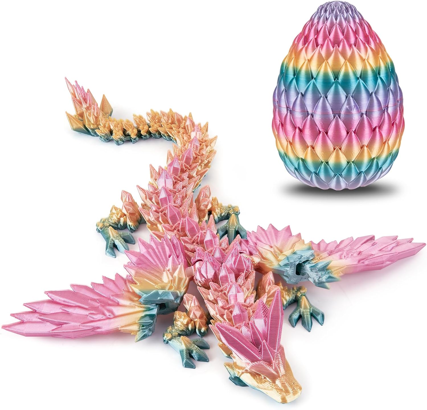 Dxldfks 3D Printed Dragon with Egg, Articulated Crystal 9" Winged Dragons and 5.5" Eggs for Easter Basket Stuffers Home Office Decoration Gift, PurpleYellowBlue
