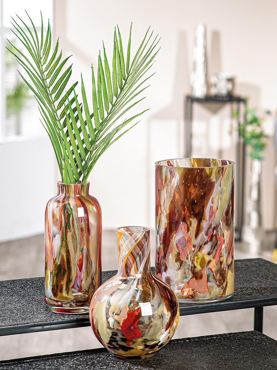 GILDE GLAS art Deko Vase Blumenvase - Glasvase aus Farbglas - Deko Wohnzimmer Geschenk für Frauen Höhe 24 cm Braun Rot