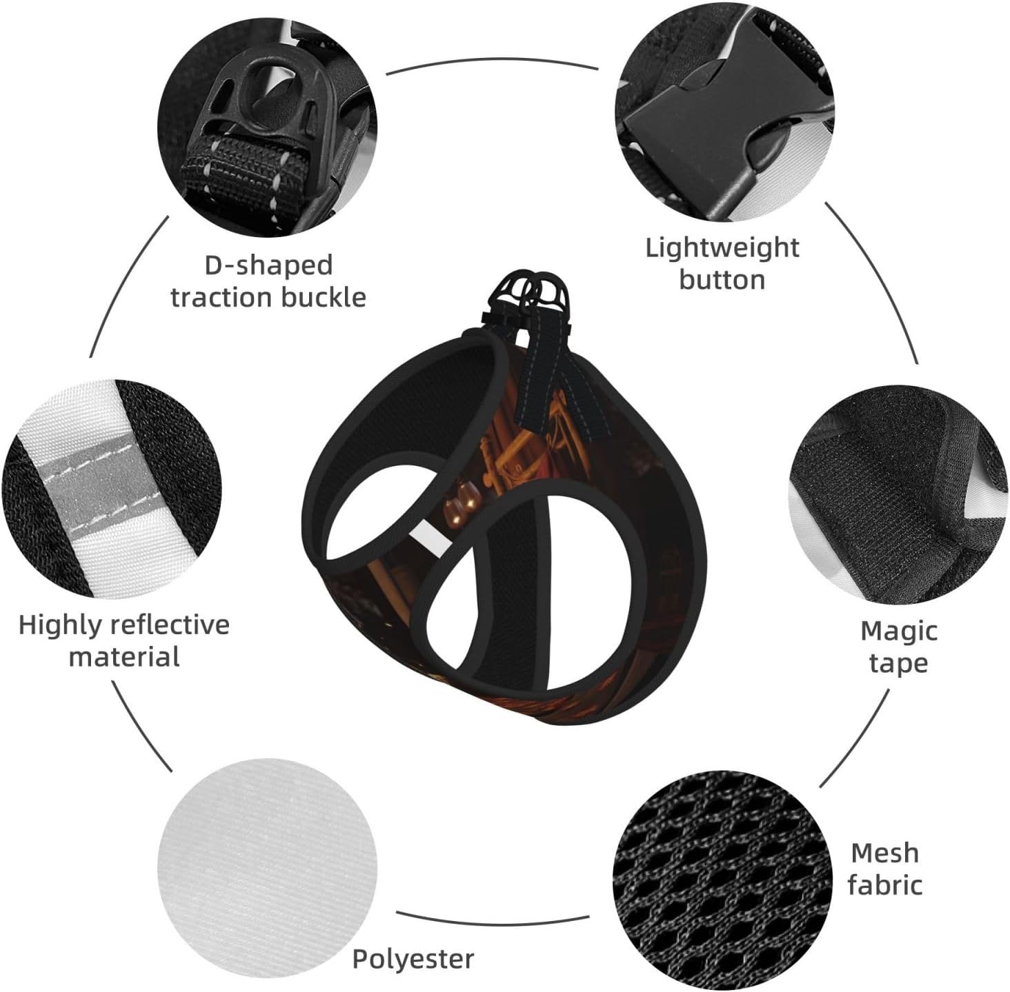 Lakeside Bonfire Cabin Pet Vest Small Size Dog Harness and Leash Set for Training, Reflective & Adjustable Without Accessories Medium