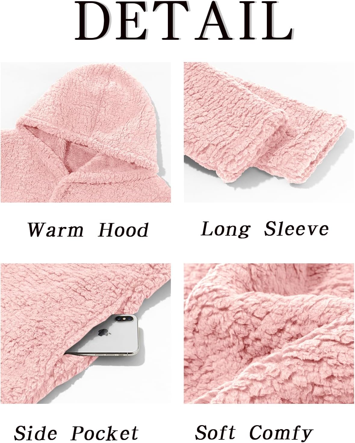 Runcati Mens Fuzzy Sherpa Hoodie Long Sleeve Button Down Fleece Jackets Casual Winter Hooded Sweatshirt - Image 5