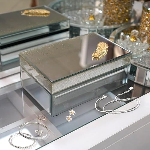 Miniatura 5 de Caja de joyería de madera de cristal espejo, Organizador de lujo titular antiguo impresionante cajón, Caja grande con terciopelo interior, Regalos